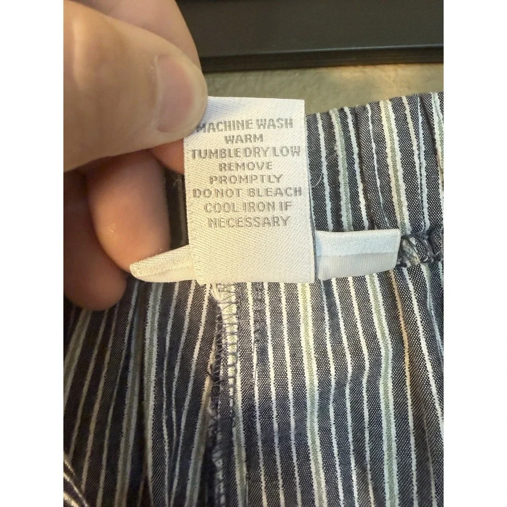 Dressbarn Woman 14W Blue White Striped Capri Pants Lace-up Hem Drawstring Cuff - Picture 6 of 11